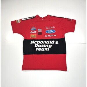 Vintage Bill Elliott Racing Team Shirt Mens Medium Red 90s Nascar McDonalds USA